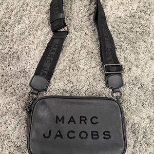 Marc Jacobs Black Leather Logo Crossbody with Branded Strap